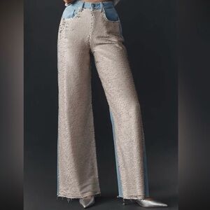 Pilcro Sequin High-Rise Wide-Leg Skater Jeans 31